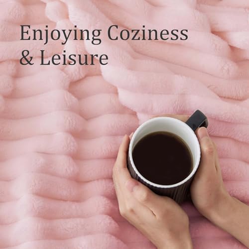 BEDELITE Throw Blanket for Couch - 300GSM Soft & Warm Fluffy Pink Blanket, Decorative and Giftable Striped Blankets for Women, Men, 50"x70" - Image 4