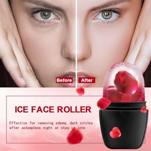 XHJRI Ice Face Roller Massager,Ice Cube Roller for Face, Eyes and Neck Naturally Conditioning and Skin Care,De-Puff Eye Bags,Reduce Migraine Pain,Reusable Massage Silicone Ice Mold (New Black) - Image 2