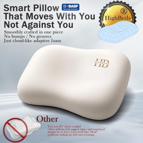 HighBeds Cervical Neck Pillow - Side Sleeper Pillow for Neck Pain Relief, Soft Ergonomic Memory Foam Pillows Ice Silk Zipperless Pillowcase, Eco-Friendly and Durable Material (White) - Image 2