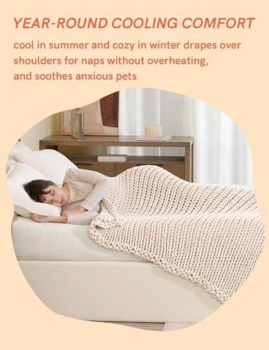 YnM Cooling Weighted Blanket, 100% Cotton Handmade Chunky Knitted Blanket, Weighted Lap, Breathable Heavy Blankets, Machine Washable Throw for Sleep or Home Decor (Cream, 48x72 Inch, 12lbs) - Image 5