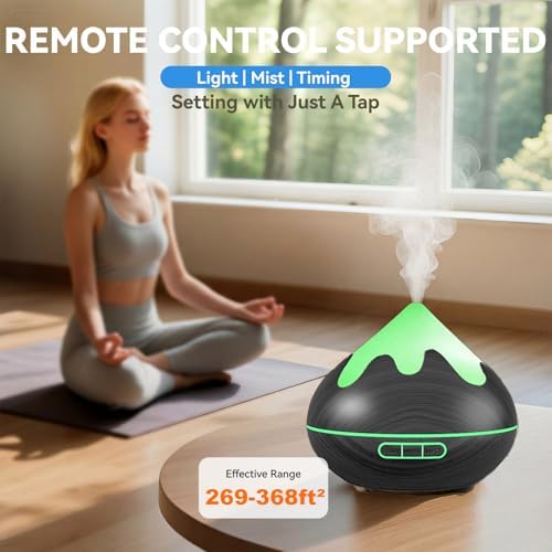 500ML Essential Oil Diffuser, Aromatherapy Diffuser with Remote Control, Multifunctional Air Diffusers for Home Office Room, Fragrance Aroma Diffuser with 7 Color LED & 2 Mist Mode, Black - Image 6