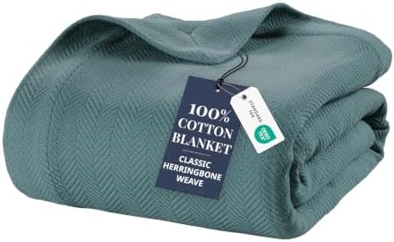 LANE LINEN Cozy Blanket King, 100% Cotton Textured Herringbone Weave by LaneLinen