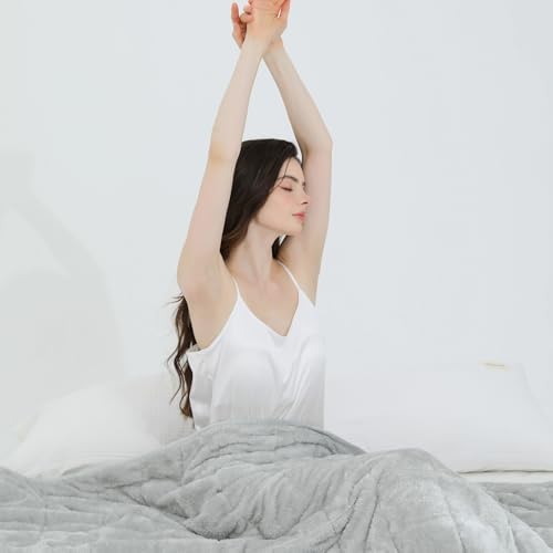 Weighted Blanket, Plush Fleece Blanket Ultra Soft - Fluffy Cozy Throw for Bed Couch Sofa, Warm Fuzzy Blanket for Adults (Light Grey, 48"x72" 10 lbs) - Image 3