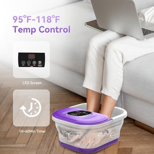 CuPiLo Foot Spa Bath Massager with Heat, Collapsible Foot Massager Spa Soaking Tub with Bubbles, Red Light, Pumice Stone, Shiatsu Massage Rollers, Pedicure Foot Spa for Relaxation, Gifts(Purple) - Image 3