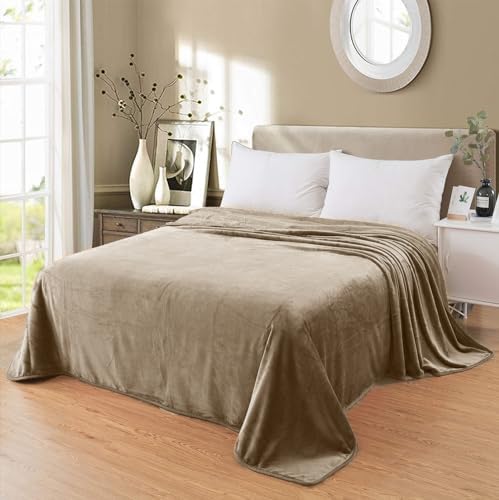 Fleece Blankets for All Season - Premium Lightweight Anti-Static Throw for Queen/Full Size Bed Extra Soft Brush Fabric Warm Sofa Thermal Blanket 90" x 90"(Taupe) - Image 2