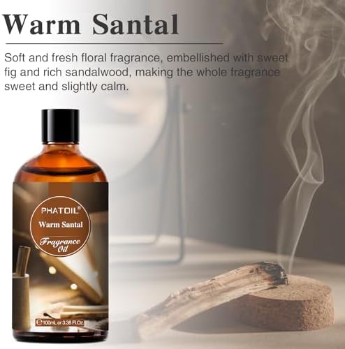 PHATOIL 3.38FL.OZ Warm Santal Fragrance Oils for Aromatherapy, Essential Oils for Diffusers for Home, Perfect for Diffuser, Yoga, Skin Care, DIY Candle and Soap Making - 100ml - Image 2