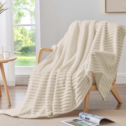 BEDELITE Ribbed Twin Blanket for Couch & Bed, Beige, 60"x80" - Image 2