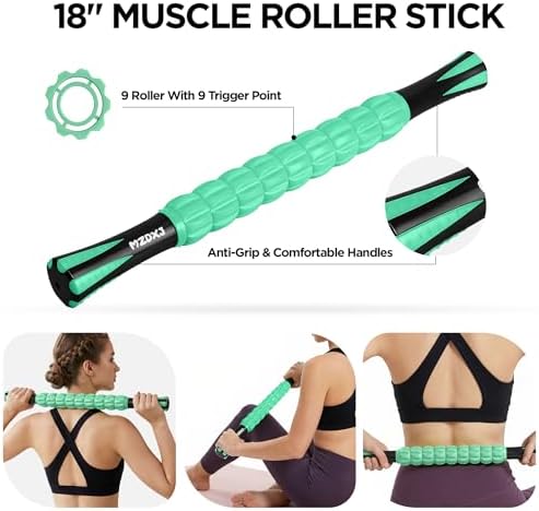 Muscle Roller & Massage Roller Stick for Athletes - Lymphatic Drainage Support, Relieves Muscle Soreness, Cramping & Tightness - Targets Legs, Arms, Back & Calves （Mint Green Wheel） - Image 2