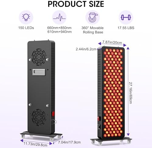 150 LEDs 750W Red Light Therapy - Upgraded 4-CORE LED Chips Red Infrared Light Device with 3 Modes, Timer & Rolling Base, 660nm/850nm Near Infrared Light for Face & Body Care - Image 2