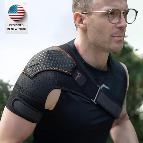 FIGHTECH Rotator Cuff Shoulder Brace for Men and Women - 2 Sizes - Shoulder Support - Pain Relief - Copper Black - Large - Fits Most Men - Bicep 12-17" - Image 3