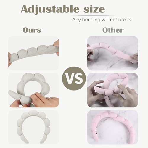 Ztomine Face Wash Headbands, Set of 2 - Terry Cloth Spa Headbands for Washing Face or Facial, Dark Khaki + Cement Ash - Image 4