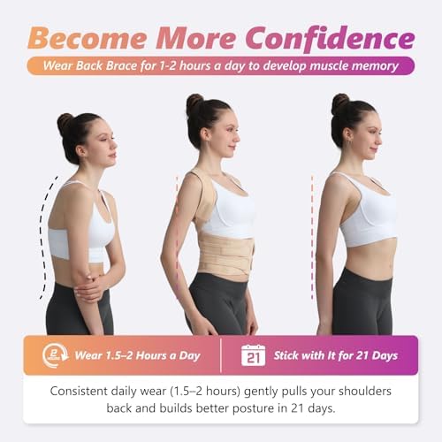 Posture Corrector for Women and Men, Adjustable Shoulder Straightener with Full Back Support, Relief for Lower & Upper Back Pain, Spine, Scoliosis Relief (Beige, Large) - Image 4