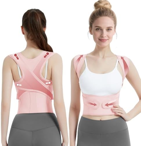 Posture Corrector for Women & Men, Full Back Brace Support with Adjustable Shoulder Straightener, Lower & Upper Back Pain Relief - Scoliosis, Hunchback, Spine Corrector (Pink, Medium) by Unknown