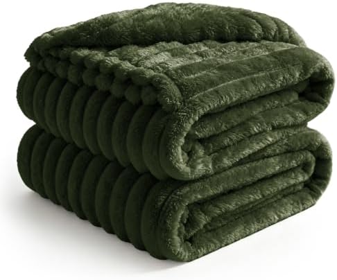 BEDELITE Ribbed King Size Blanket for Bed, Olive Green, 108"x90" by BEDELITE