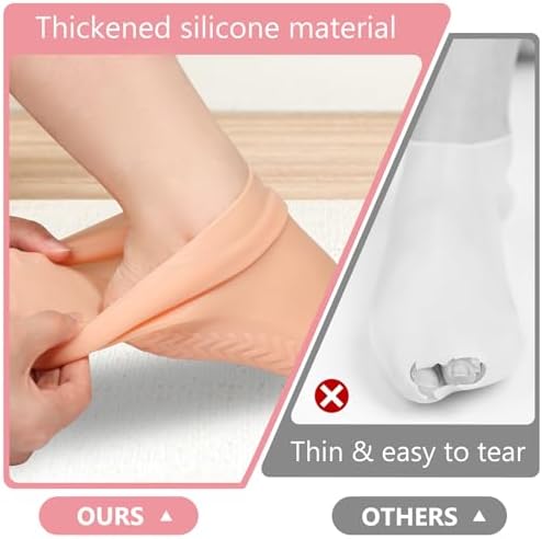 Silicone Moisturizing Socks for Dry Cracked Feet - 2 Pairs, XL Long Size, Non-Slip Heel Socks for Women and Men - High Stretch Foot Care Pedicure - White & Beige - Image 4