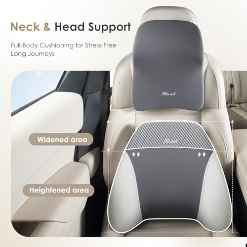 FLORICH Lumbar Support and Car Neck Pillow, Back Support and Headrest Pillow for Car Seat Driver, Memory Foam Back Neck Support Pillow and Car Seat Lumbar Support for Car Office Chair - Grey - Image 4