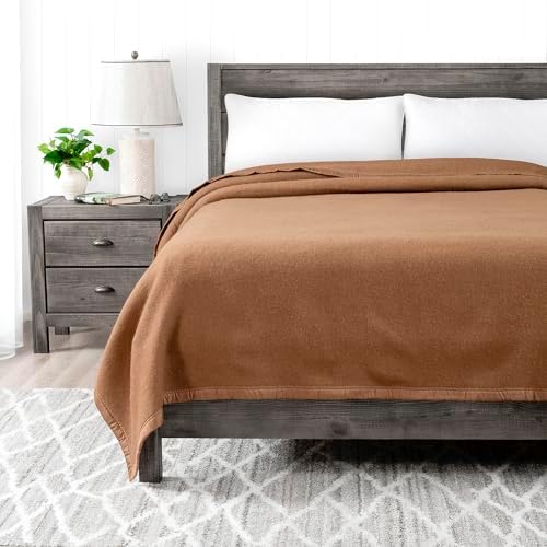 Poyet Motte Rivoli Solid 400GSM 100% Virgin Wool Blanket, Medium/Heavy Weight, Machine Washable (Camel Solid, Twin Size) by Poyet+Motte+Made+In+France