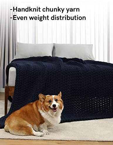 YnM 100% Cotton Weighted Blanket, Handmade Chunky Knitted Throw, No fillers Design, Soft and Breathable, Machine Washable Bed Blanket for Sleep or Home Decor (Navy Blue, 43x50 Inch, 10lbs) - Image 2