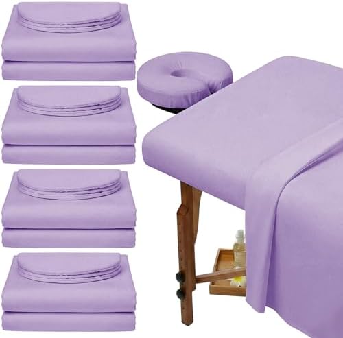 Oudain 4 Sets 3 Piece Soft Microfiber Massage Table Sheets Set Bulk Includes Massage Flat Sheet and Fitted Sheet and Face Rest Cover(Purple) by Oudain