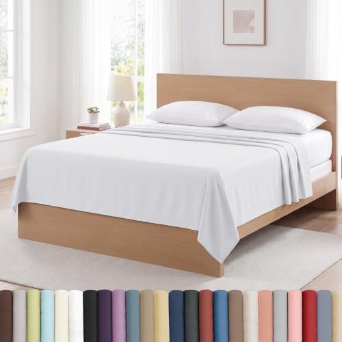 2-Pack White Flat Sheets Only 66x96 Soft Microfiber Twin Size White Sheets by SouthshoreFineLivingInc