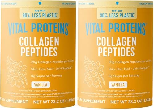 Vital Proteins Collagen Peptides Powder - Grass Fed Collagen Peptides for Hair, Nail, Skin, Bone & Joint Health, Vanilla, 23.2 Ounces (Pack of 2) by VitalProteins