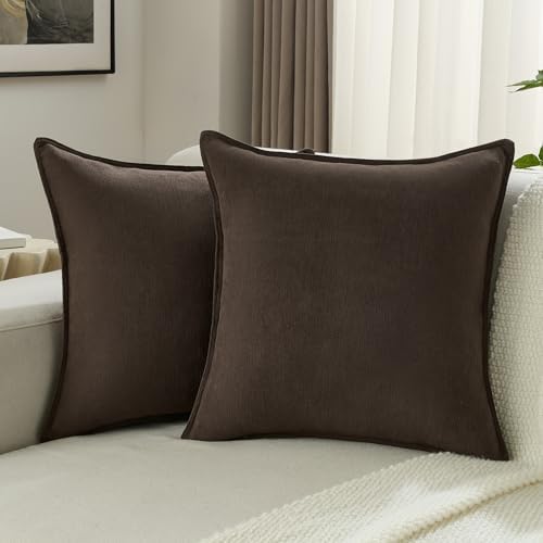 FUTEI Pack of 2 Chenille Throw Pillow Covers 20x20 Inch, Dark Coffee by FUTEI