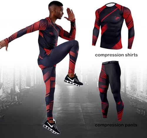 OEBLD Men's Workout Compression Clothes Long Sleeve Compression Shirts and Pants Thermal Base Layer Set - Image 2