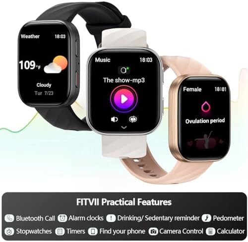 FITVII Health & Fitness Tracker (Answer/Make Calls), Smart Watch with 24/7 Heart Rate and Blood Pressure, Sleep Tracking, Blood Oxygen Monitor, 120+ Sport Modes Activity Tracker for Women Men - Image 5