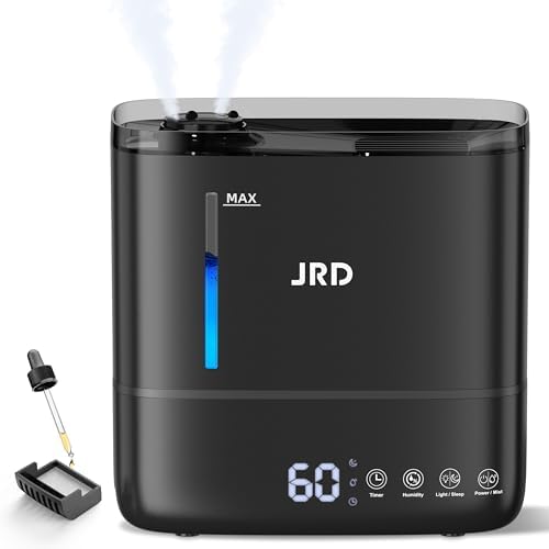 JRD Humidifiers for Bedroom, Ultrasonic Humidifier 4L for Large Room, Cool Mist Top-Fill, 40H Run, 12H Timer, 360° Nozzle, Aroma Diffuser, 7-Color Night Light for Home, Office, Baby, Pets, Plants by JRD