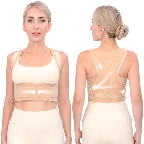 Posture Corrector for Women, Invisible Lightweight Adjustable Back Brace for Neck Shoulder & Upper Back Pain Relief - Improve Posture Correct Scoliosis & Hunchback Under Clothes (Beige, L) by Unknown