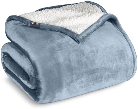 Bare Home Sherpa Fleece Blanket (Full/Queen, Dusty Blue) by BareHome