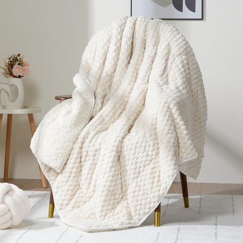 Fleece Weighted Blanket for Adults 60" x 80" 20lbs Fuzzy Blankets, White by WemoreDirect