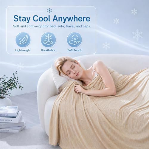 Cooling Blanket for Hot Sleepers - Lightweight Breathable Cool Cold Blanket - Keep Cool for Night Sweats, Soft Thin Ice Throw Blankets for Bed Couch Sofa, (Khaki, 50"x70") - Image 2