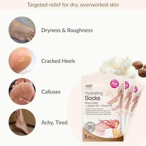 Epielle Hydrating Foot Mask 6 Pairs, Relieve and Soften with Shea Butter & Jojoba Oil, Deep Moisturizing Socks for Dry, Cracked Feet, Self Care Gifts for Women, Spa Kit - Image 4