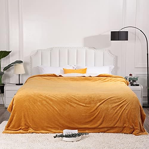 NANPIPER King Size Sherpa Blanket, Soft Fleece Throw for Bed, Reversible Thick Fuzzy Blanket for Winter (Ginger Yellow, 90x108 inches) - Image 3