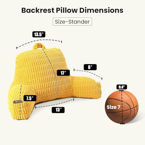 Reading Pillow for Sitting in Bed with Arm,Yellow Corduroy,M - Image 3