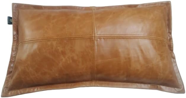 LL LEATHER LOVERS 100% Lambskin Leather Pillow Cover - Sofa Cushion Case - Decorative Throw Covers for Living Room & Bedroom, Light Brown Crunch Box Pack of 1-12X20 Inch by LLLEATHERLOVERS