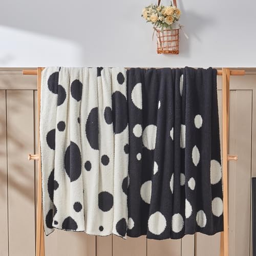 CozeCube Reversible Knitted Throw Blanket, Black White Polka Dot, 50"x60" - Image 7