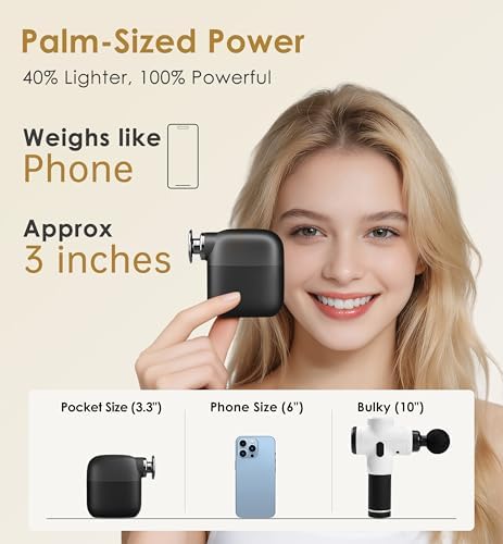 Mini Massage Gun Portable Deep Tissue Percussion Muscle Massager Lightweight Handheld Electric Quiet Massager Gun for Pain Relief High Intensity Silent Body Massager for Travel Gifts for Women Black - Image 3