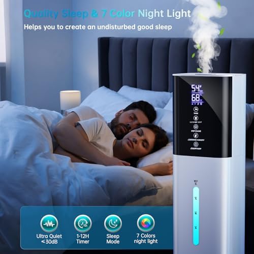 Humidifier Large Room Bedroom, 8L/2.1Gal Top Fill Cool Mist Humidifiers with Humidistat, 3-Speeds, 48H Runtime, Quiet Sleep Mode, Night Light, 12H Timer, 360° Nozzle & Aroma Diffuser for Baby, Plants - Image 6