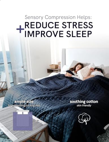 YnM Cotton King Size Weighted Blanket for Adults (88x104 Inches, 30 Pounds, Navy), Smallest Compartments with Cooling Glass Beads,Heavy Blanket for Two Persons of 140~240lbs on Queen or King Bed - Image 2