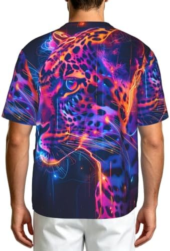 Men's Scrub Top,V-Neck Spill Wrinkle Resistant,3 Pockets-Leopard Neon (1) - Image 2