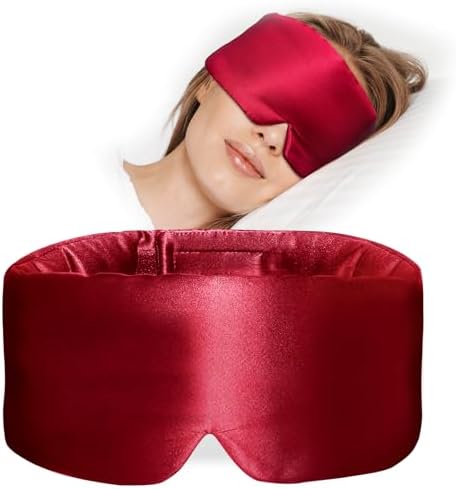 100% Mulberry Silk Sleep Mask, Large Eye Cover for Sleeping, Comfortable and Pressure-Free Sleeping Masks for Women Men, Completely Blackout (Wine Red) by Atreebay