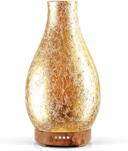 Porseme 100ml Gold-Plated Volcano Essential Oil Diffuser 3D Glass - Elegant and Effective Aromatherapy with 7 Color Changing LEDs and Waterless Auto-Off, BPA Free for Home Yoga Leisure SPA Gift by Porseme