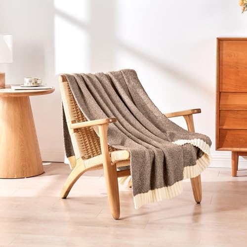 CozeCube Reversible Knitted Throw Blanket, Brown White Melange 60"x80" - Image 6