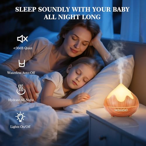 500ML Essential Oil Diffuser, Aromatherapy Diffuser with Remote Control, Multifunctional Air Diffusers for Home Office Room, Fragrance Aroma Diffuser with 7 Color LED & 2 Mist Mode, Light Brown - Image 5