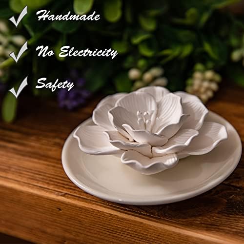Essential Oil Passive Flower Diffuser -Non-Electric Porcelain Aromatherapy Diffusers for Small Mini Room, Desk Decorative, Bathroom (Hibiscus) - Image 2