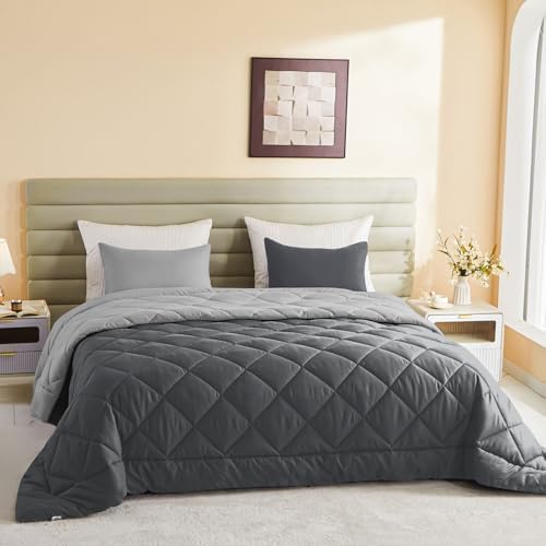 120x120 Oversized King Comforter,Super King Size Comforter Oversized, All Season Soft Lightweight Quilt Down Alternative Duvet Insert with 8 Corner Tabs, Dark Grey/Grey - Image 7