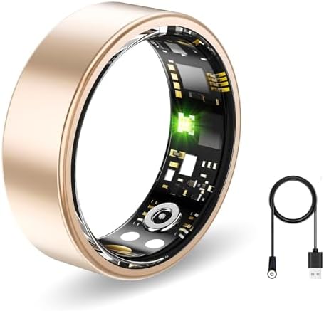 Smart Ring, Health Fitness Tracker with Heart Rate Blood Oxygen Monitor, Sleep & All-Day Sports Tracking, Long Battery Life Waterproof Wearable Ring for Men Women (Rose Gold, 7) by Unknown