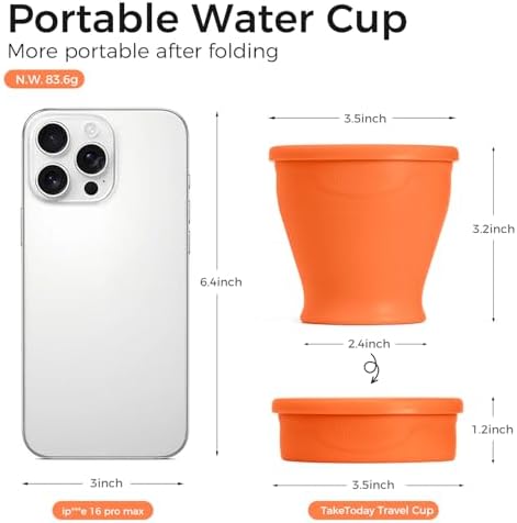 TakeToday Collapsible Cup 8 oz, Foldable with Lid for Travel, Orange - Image 3